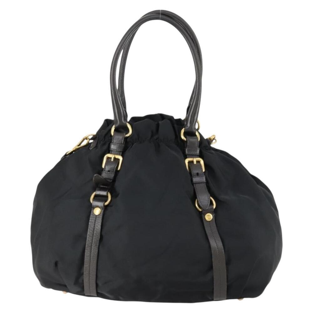 PRADA Hand Bag Nylon Leather 2way Black Gold Auth 156149 - Picture 2 of 16